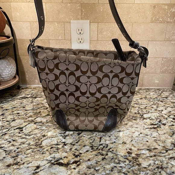 Coach Handbags - COACH Shoulder Bag Signature Brown Canvas